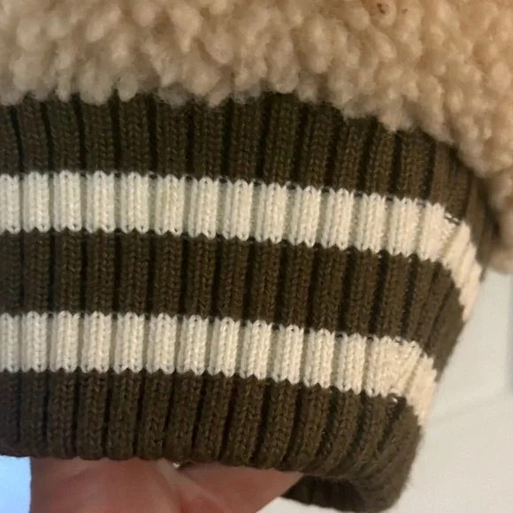 Free People - Tan Sherpa Jacket with Striped Trim - Picture 2 of 5